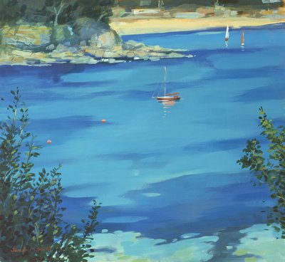 Salcombe, festgemachte Yacht, Southsands, 2000 von Jennifer Wright